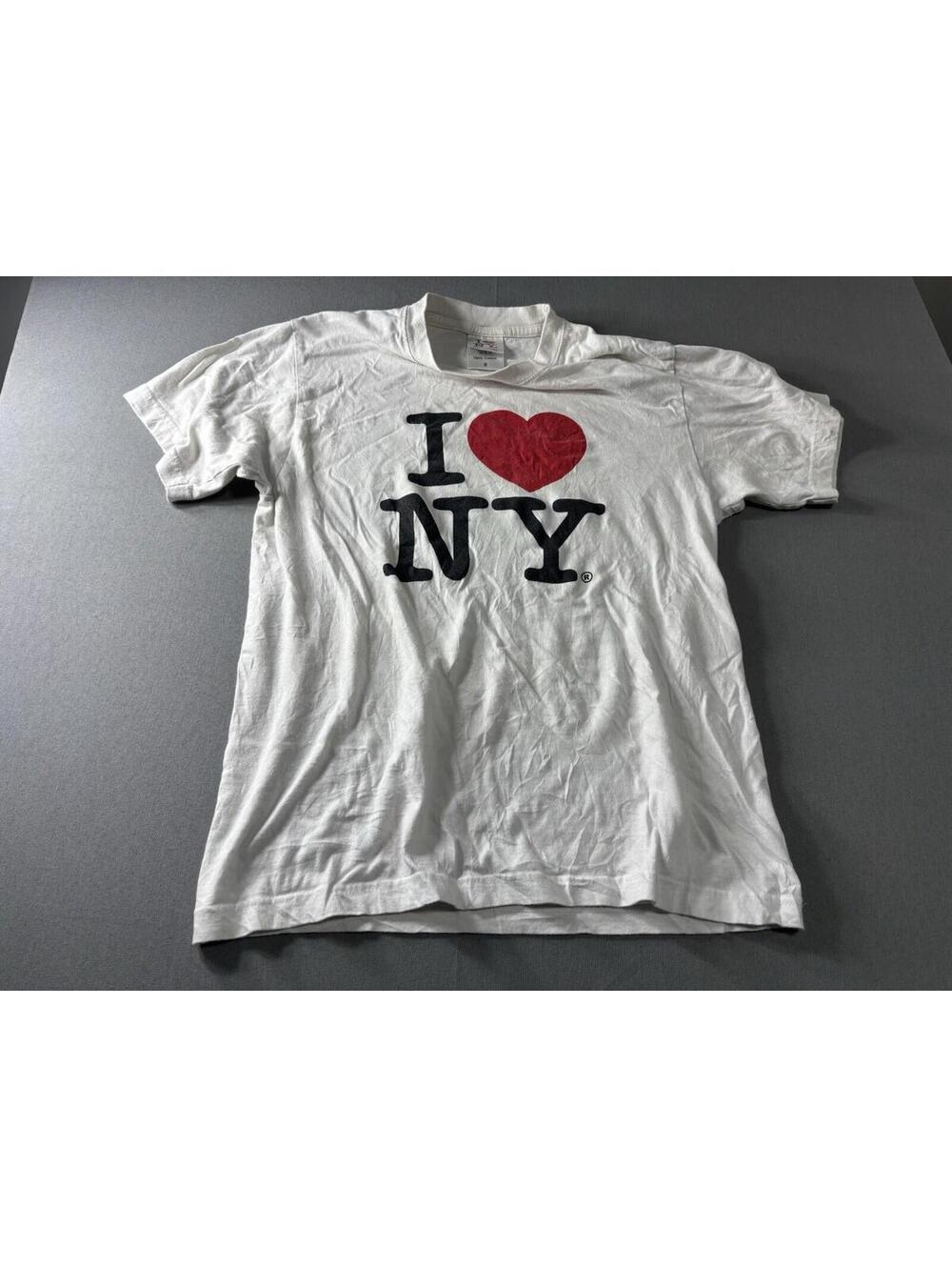 I Love New York Short Sleeve T-Shirt White Rafia Tees Size S